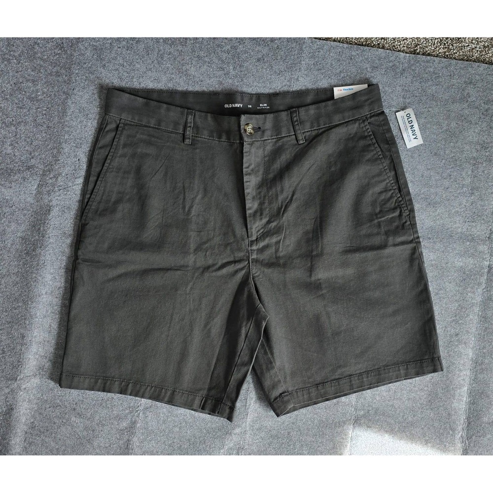 NWT Old Navy Men's Dark Grey Slim Built-In Flex Rotation Chino Shorts Sz 36
